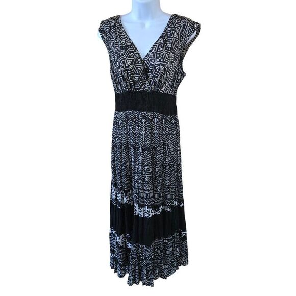 Black & White Aztec Print Cotton maxi Dress geometric tribal print Aztec - Picture 7 of 9